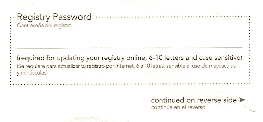 Scanned copy of registry paper form password section